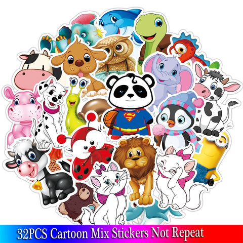32PCS Cartoon Animal Stickers Kids Toy Sticker